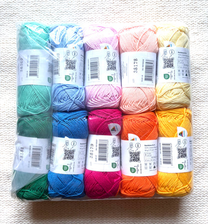 10 balls x 50g Hobbii : Rainbow Cotton Yarn 8/4 Pack 12 : 100% Cotton