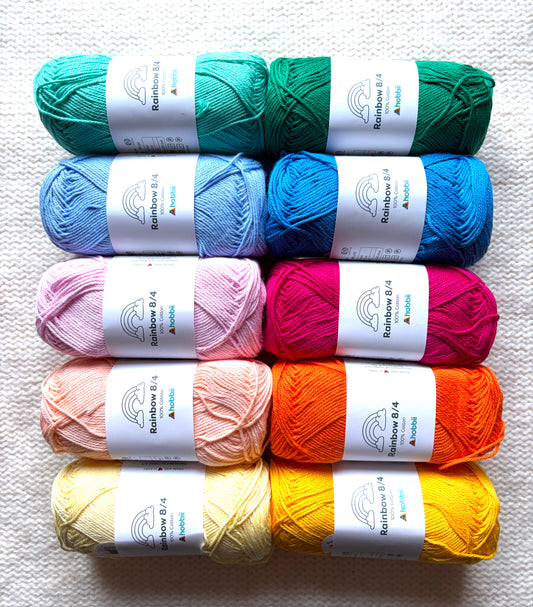 10 balls x 50g Hobbii : Rainbow Cotton Yarn 8/4 Pack 12 : 100% Cotton