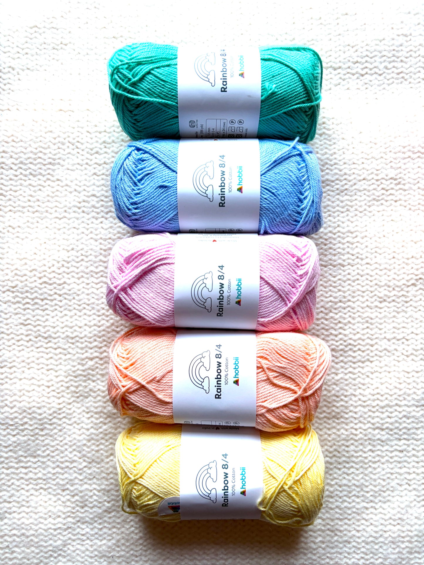 10 balls x 50g Hobbii : Rainbow Cotton Yarn 8/4 Pack 12 : 100% Cotton