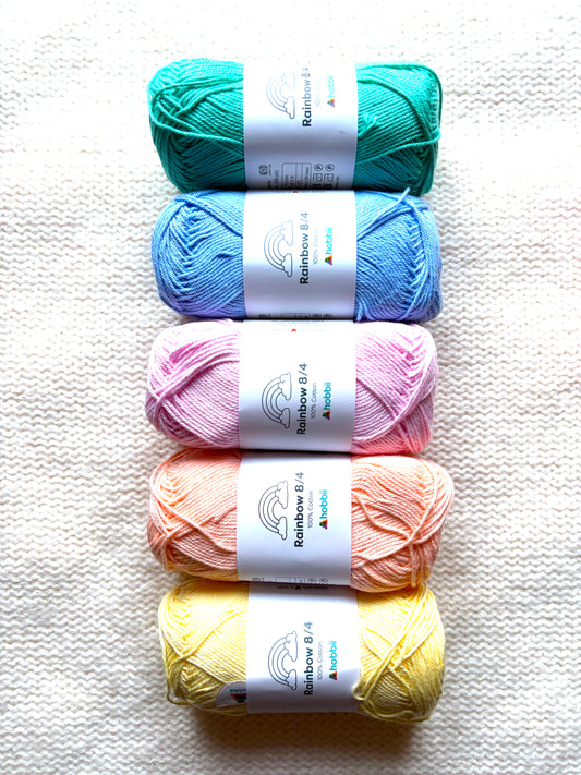 5 balls x 50g Hobbii : Rainbow Cotton Yarn 8/4 Color Pack 12A : 100% Cotton