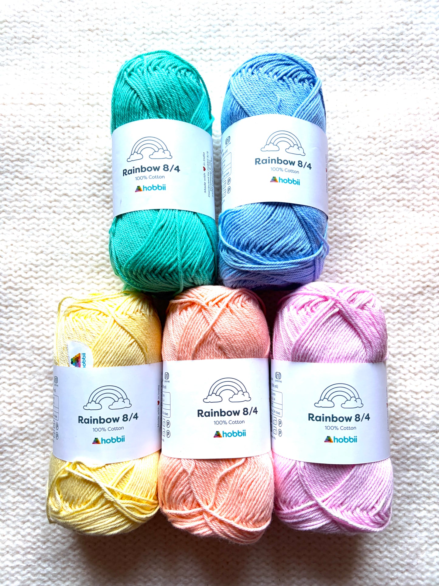 10 balls x 50g Hobbii : Rainbow Cotton Yarn 8/4 Pack 12 : 100% Cotton
