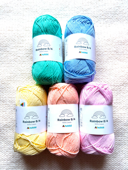 10 balls x 50g Hobbii : Rainbow Cotton Yarn 8/4 Pack 12 : 100% Cotton