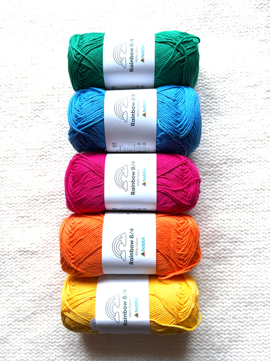 5 balls x 50g Hobbii : Rainbow Cotton Yarn 8/4 Color Pack 12B : 100% Cotton