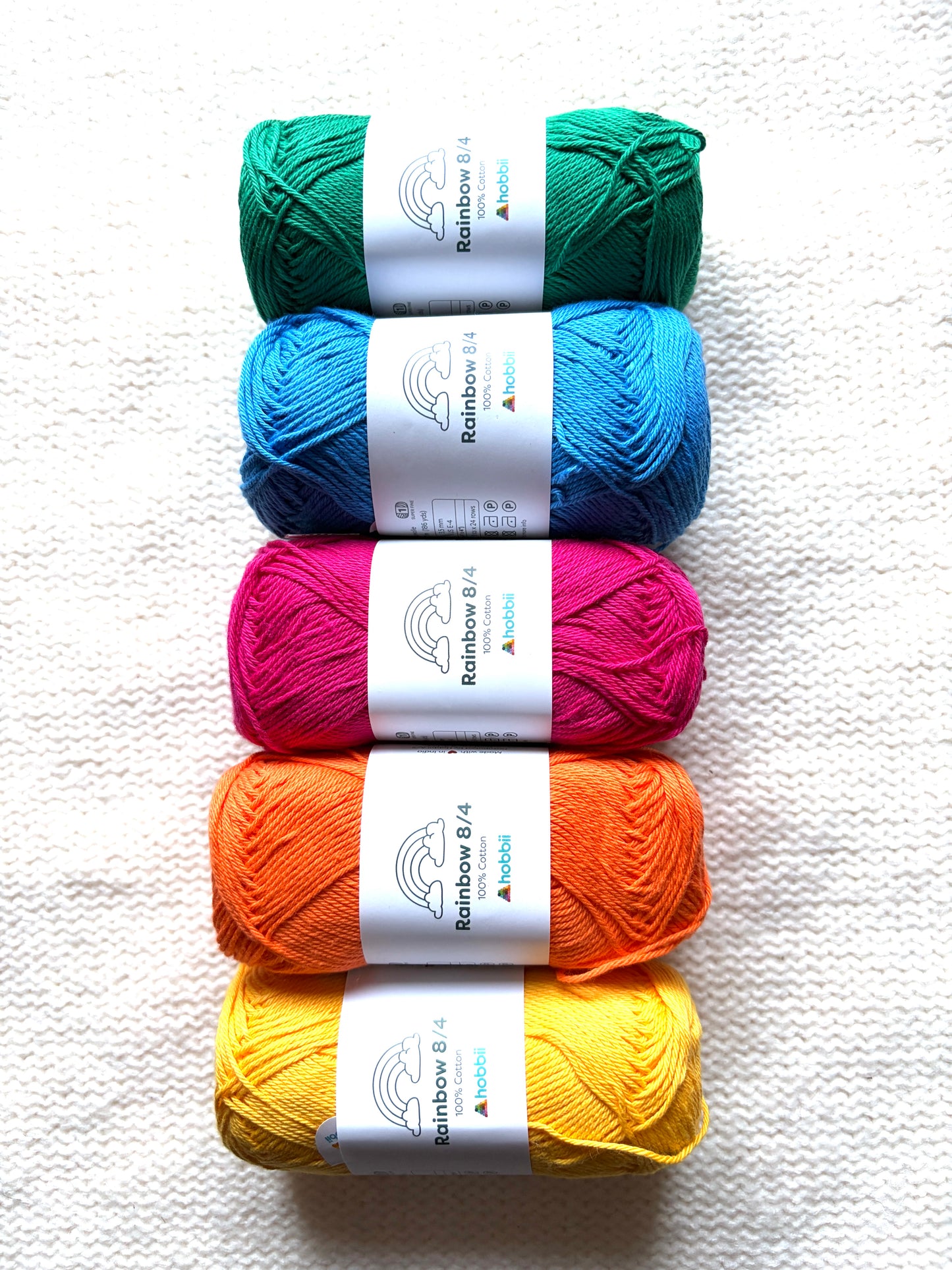 10 balls x 50g Hobbii : Rainbow Cotton Yarn 8/4 Pack 12 : 100% Cotton