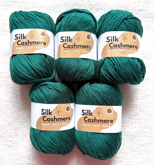 5 balls x 50g Cashmere Silk yarn : 60% Cashmere + 40% Silk : 63 Peacock Green