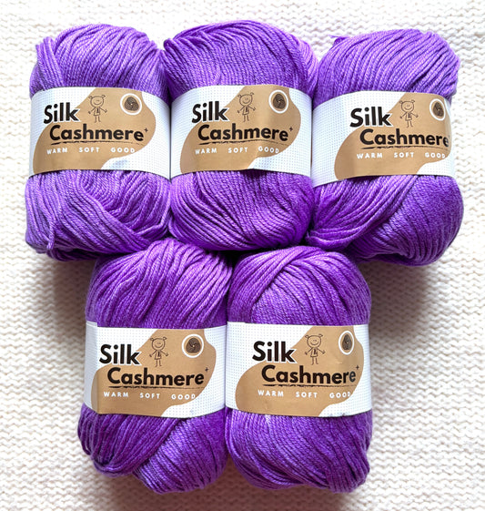 5 balls x 50g Cashmere Silk yarn : 60% Cashmere + 40% Silk : 24 Purple Orchid