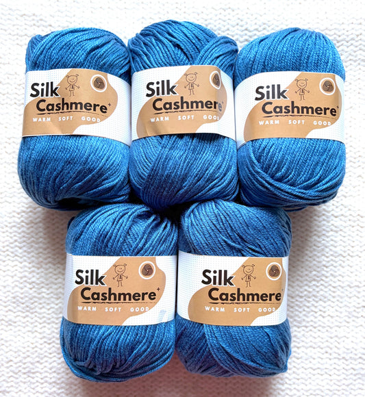 5 balls x 50g Cashmere Silk yarn : 60% Cashmere + 40% Silk : 69 Pacific Blue