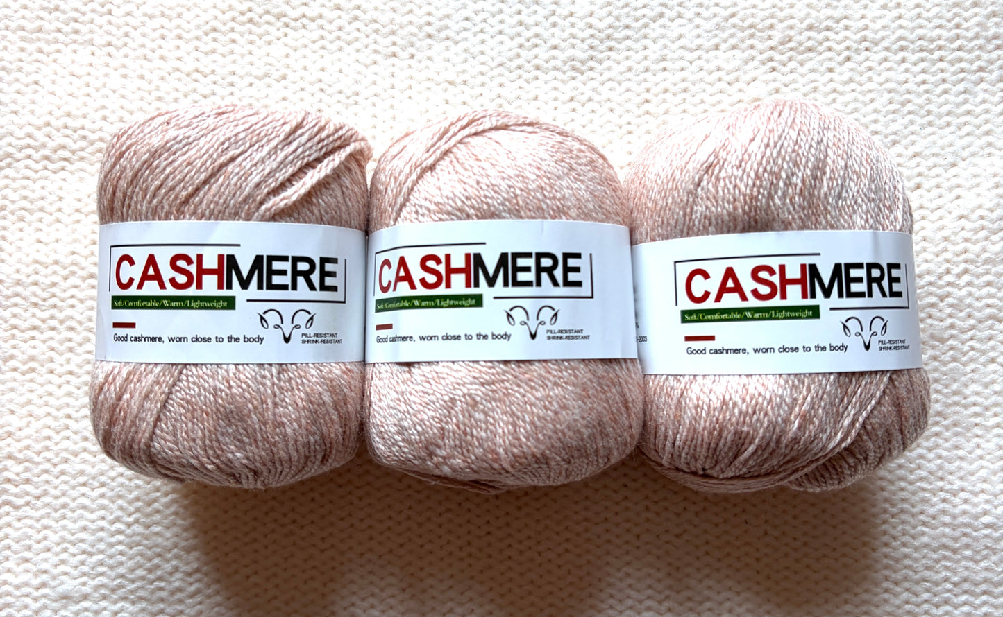 3 balls x 50g 100% Cashmere Yarn : 14 Sand