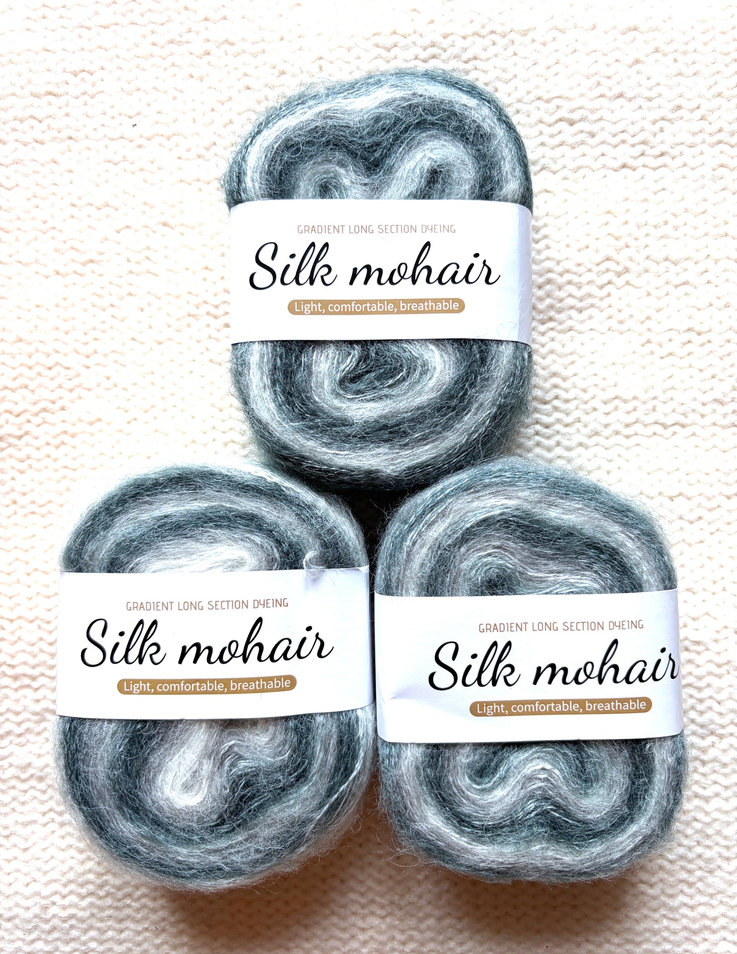 3 cakes x 50g Gradient Mohair Silk Yarn : Mohair + Silk+ Polyester : 09 Grey