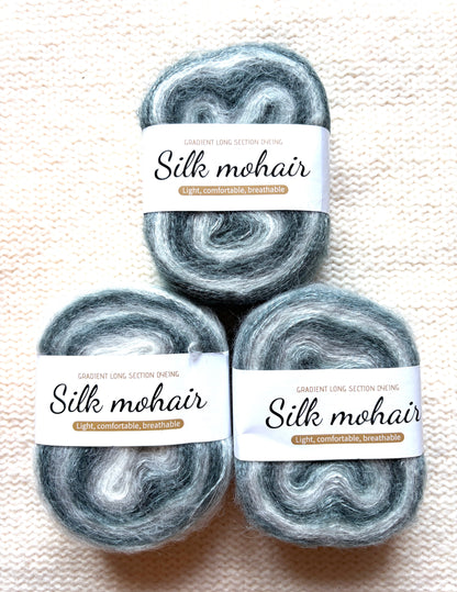 3 cakes x 50g Gradient Mohair Silk Yarn : Mohair + Silk+ Polyester : 09 Grey
