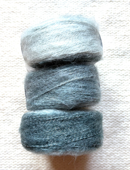 3 cakes x 50g Gradient Mohair Silk Yarn : Mohair + Silk+ Polyester : 09 Grey
