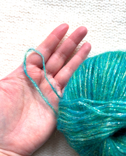 3 balls x 25g Glitter Mohair yarn : Mohair + Wool + Rayon : 12 Emerald