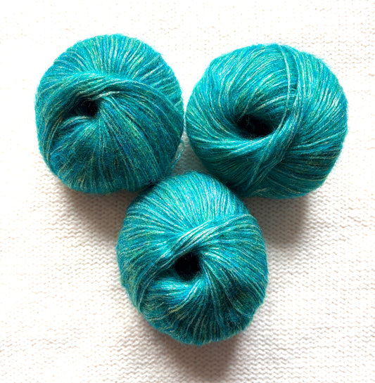 3 balls x 25g Glitter Mohair yarn : Mohair + Wool + Rayon : 12 Emerald