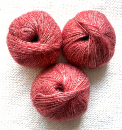 3 balls x 25g Glitter Mohair yarn : Mohair + Wool + Rayon : 04 Crimson