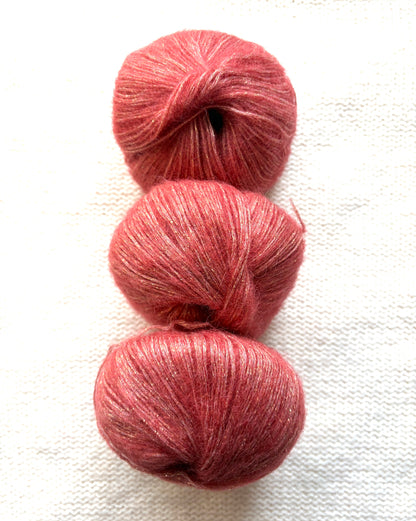 3 balls x 25g Glitter Mohair yarn : Mohair + Wool + Rayon : 04 Crimson