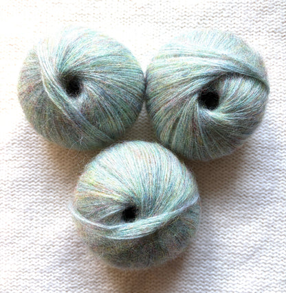 3 balls x 25g Glitter Mohair yarn : Mohair + Wool + Rayon : 26 Mint Green