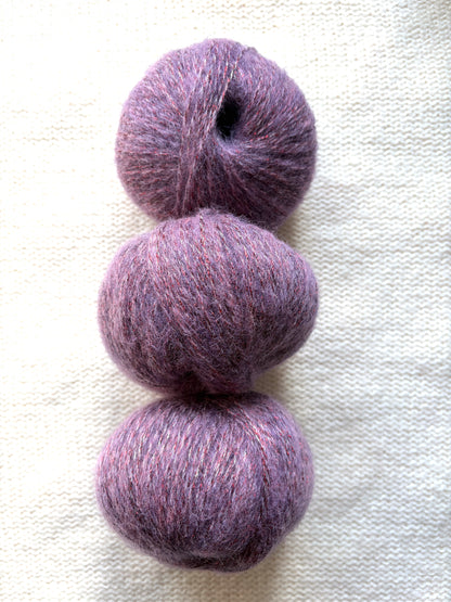 3 balls x 25g Glitter Mohair yarn : Mohair + Wool + Rayon : 31 Plum