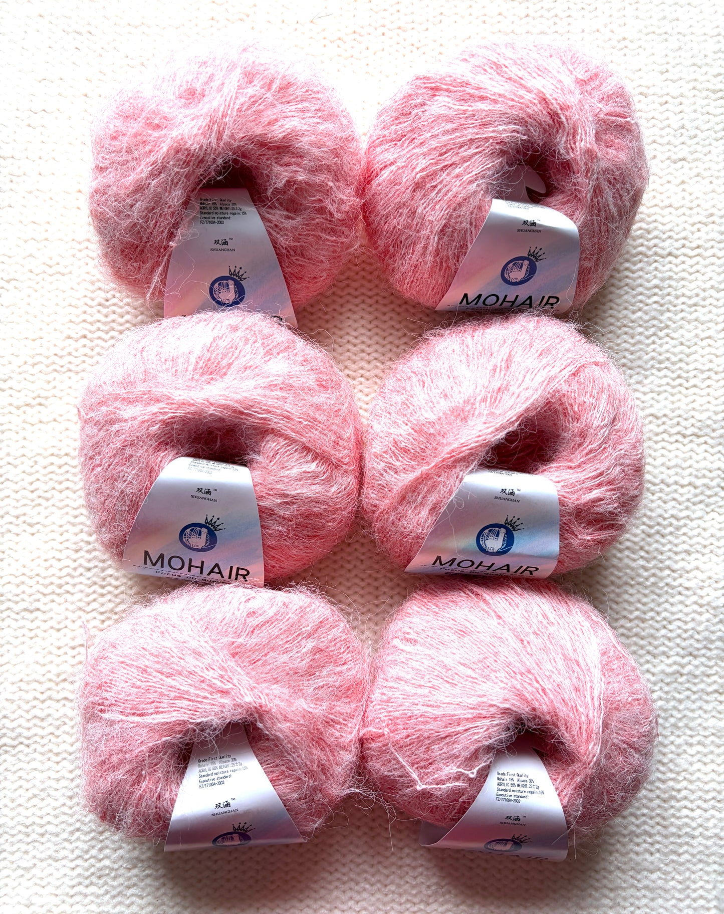 6 balls x 25g Alpaca Mohair yarn : Mohair + Alpaca + Acrylic : Colour 19 Cherry Blossom