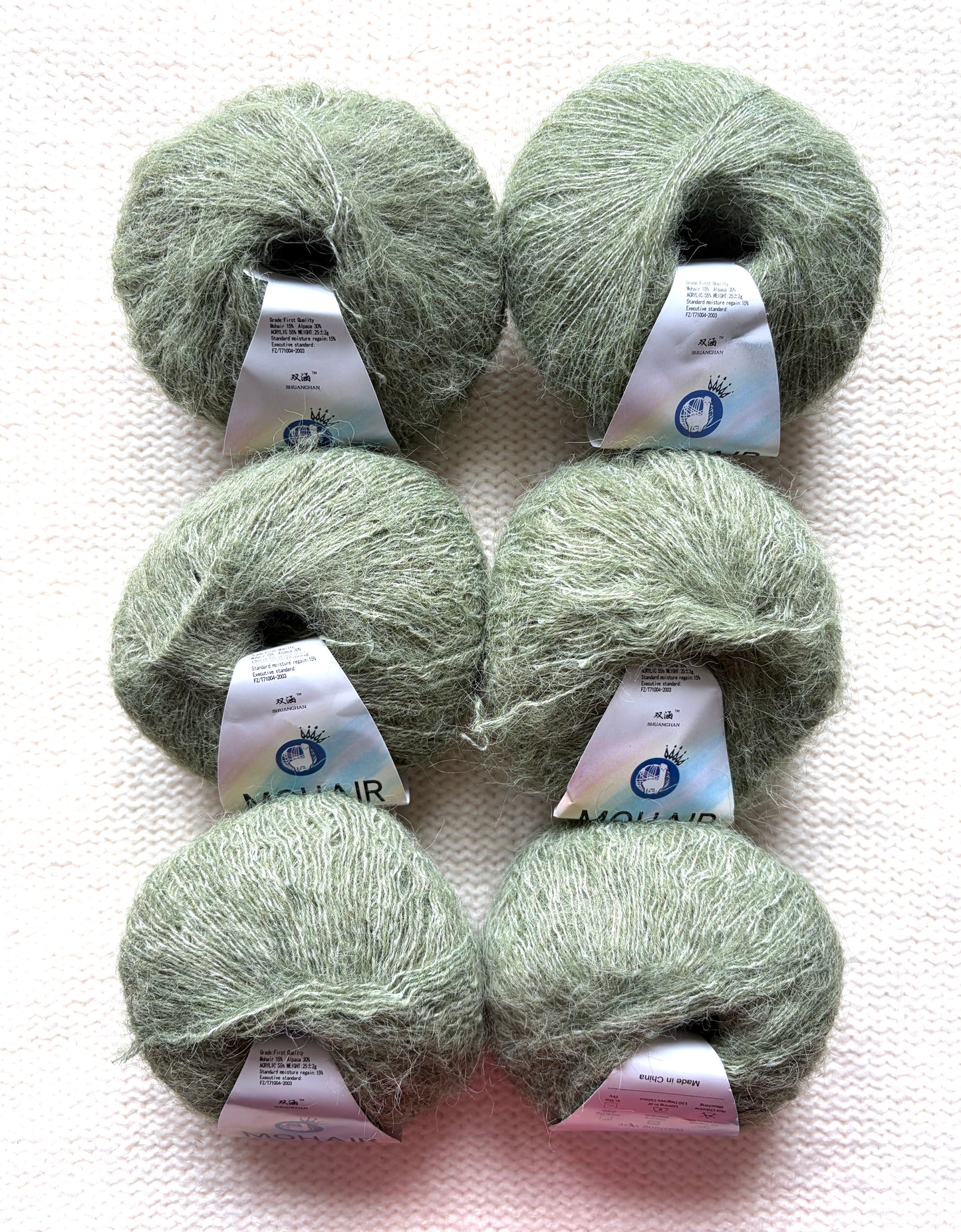 6 balls x 25g Alpaca Mohair yarn : Mohair + Alpaca + Acrylic : Colour 09 Olive