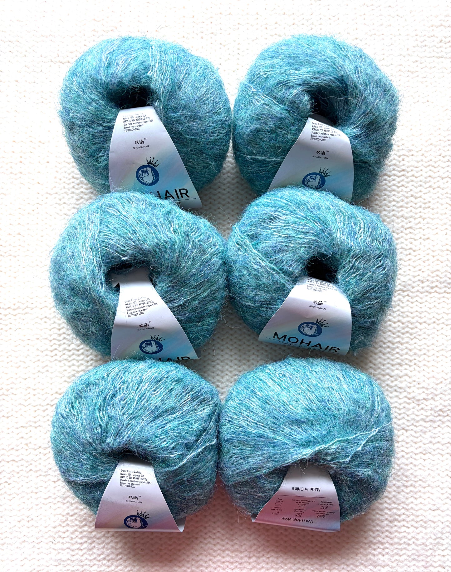 6 balls x 25g Alpaca Mohair yarn : Mohair + Alpaca + Acrylic : Colour 07 Teal