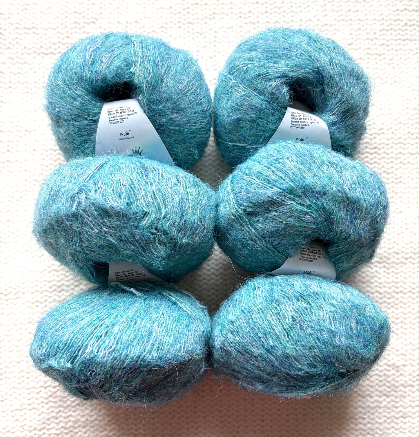 6 balls x 25g Alpaca Mohair yarn : Mohair + Alpaca + Acrylic : Colour 07 Teal