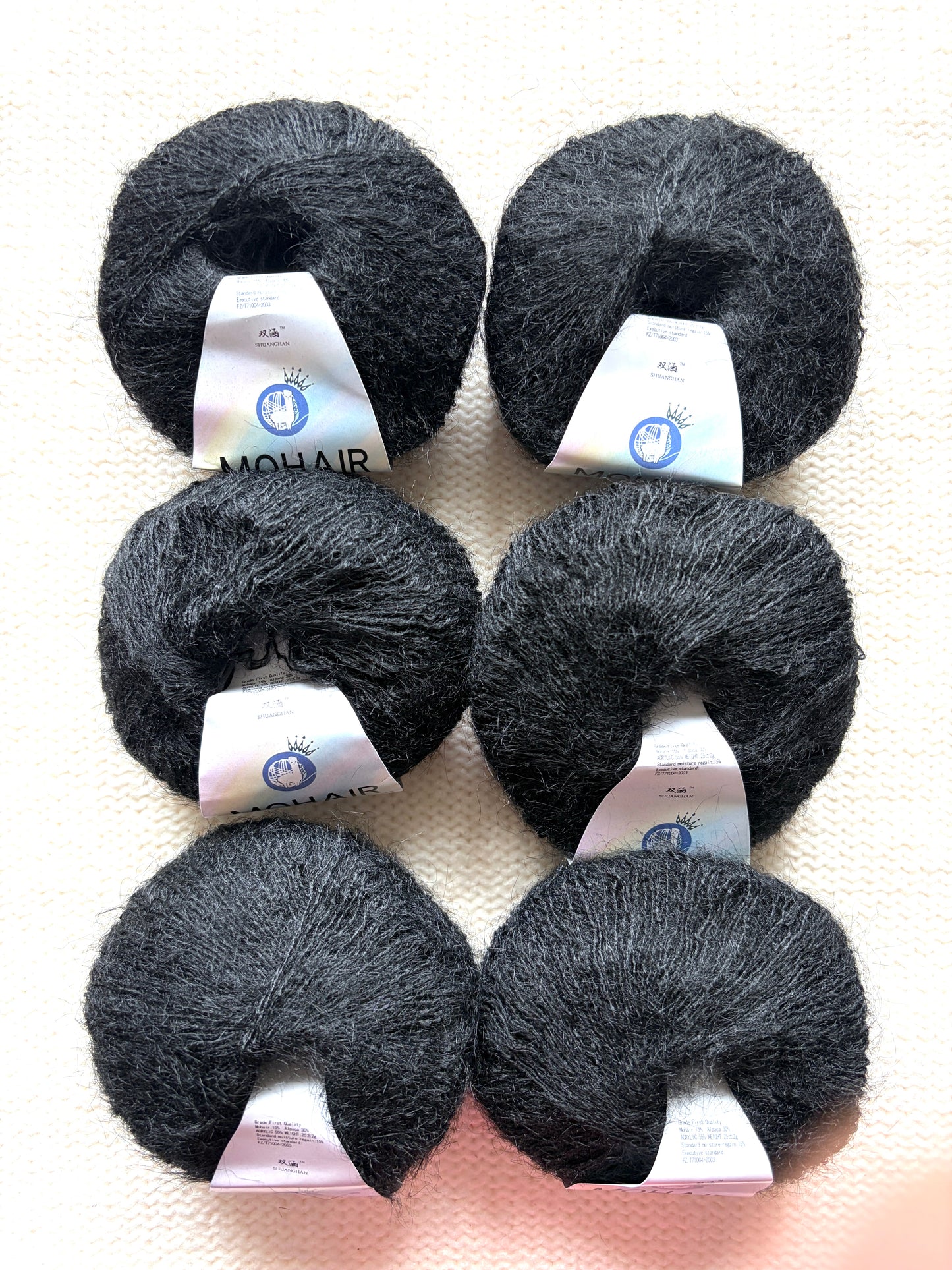 6 balls x 25g Alpaca Mohair yarn : Mohair + Alpaca + Acrylic : Colour 18 Black