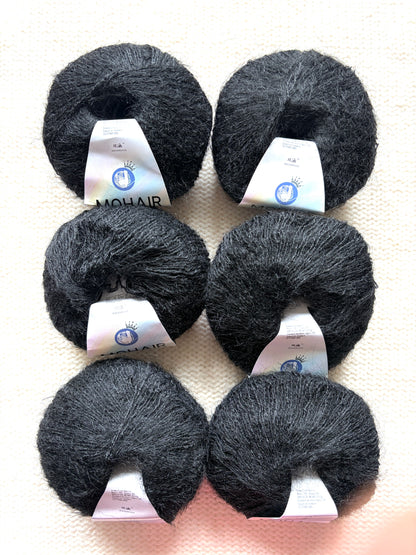 6 balls x 25g Alpaca Mohair yarn : Mohair + Alpaca + Acrylic : Colour 18 Black