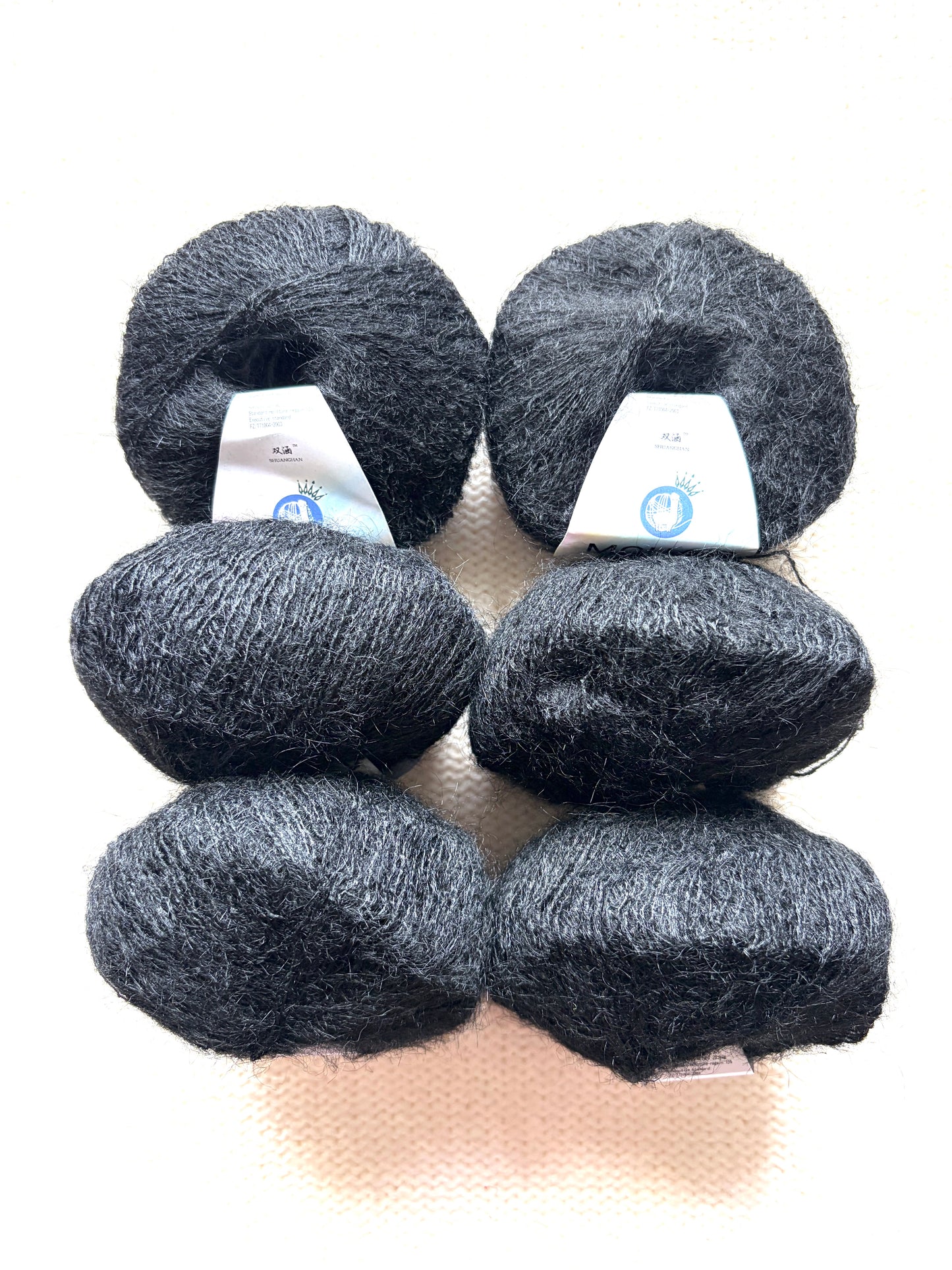 6 balls x 25g Alpaca Mohair yarn : Mohair + Alpaca + Acrylic : Colour 18 Black