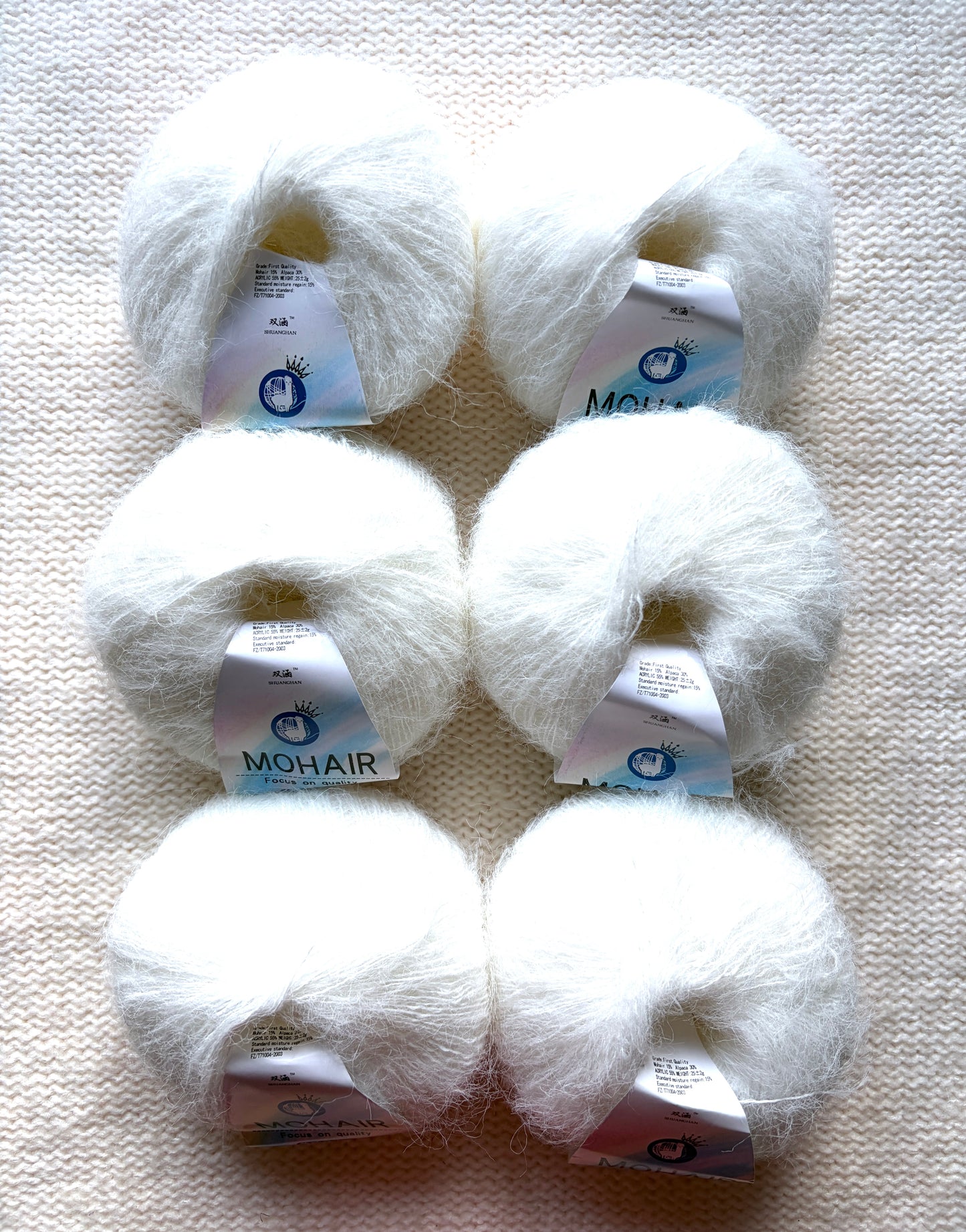 6 balls x 25g Alpaca Mohair yarn : Mohair + Alpaca + Acrylic : 01 White