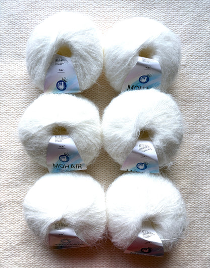 6 balls x 25g Alpaca Mohair yarn : Mohair + Alpaca + Acrylic : 01 White