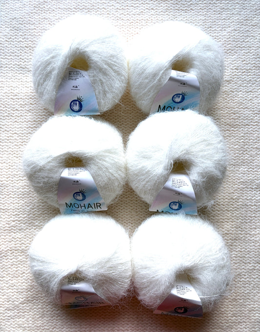 6 balls x 25g Alpaca Mohair yarn : Mohair + Alpaca + Acrylic : 01 White
