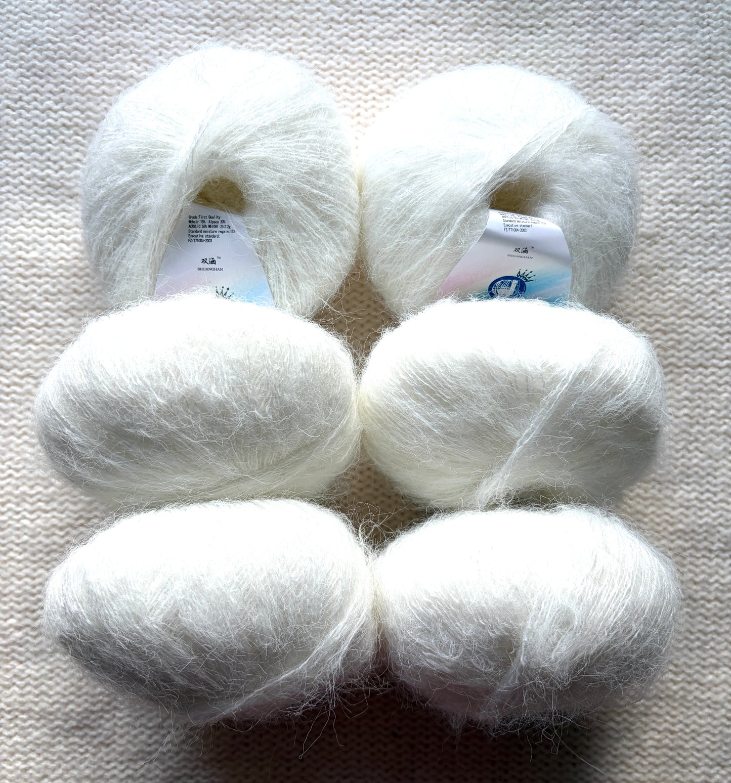 6 balls x 25g Alpaca Mohair yarn : Mohair + Alpaca + Acrylic : 01 White