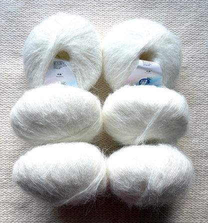 6 balls x 25g Alpaca Mohair yarn : Mohair + Alpaca + Acrylic : 01 White