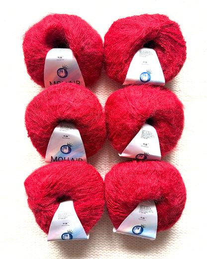 6 balls x 25g Alpaca Mohair yarn : Mohair + Alpaca + Acrylic : Colour 17 Bright Red