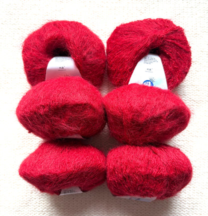 6 balls x 25g Alpaca Mohair yarn : Mohair + Alpaca + Acrylic : Colour 17 Bright Red