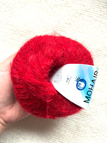 6 balls x 25g Alpaca Mohair yarn : Mohair + Alpaca + Acrylic : Colour 17 Bright Red