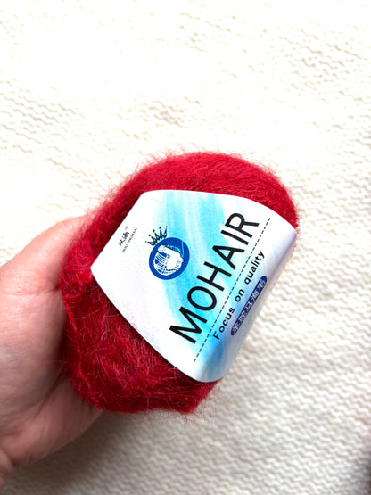 6 balls x 25g Alpaca Mohair yarn : Mohair + Alpaca + Acrylic : Colour 17 Bright Red