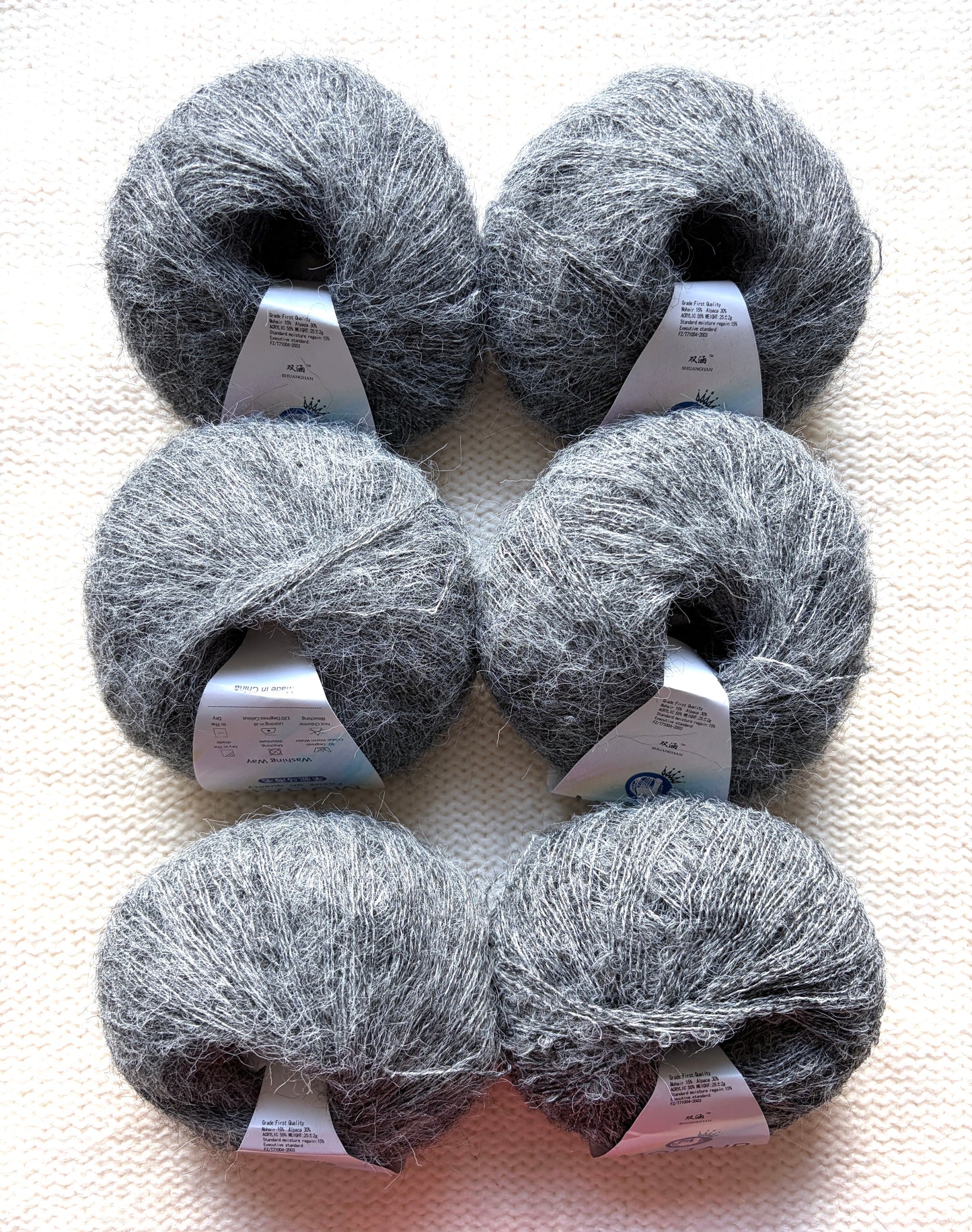 6 balls x 25g Alpaca Mohair yarn : Mohair + Alpaca + Acrylic : Colour 05 Ash