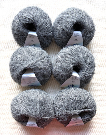 6 balls x 25g Alpaca Mohair yarn : Mohair + Alpaca + Acrylic : Colour 05 Ash