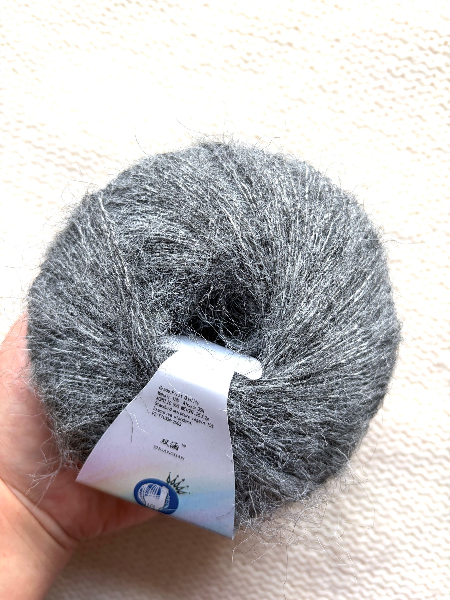 6 balls x 25g Alpaca Mohair yarn : Mohair + Alpaca + Acrylic : Colour 05 Ash