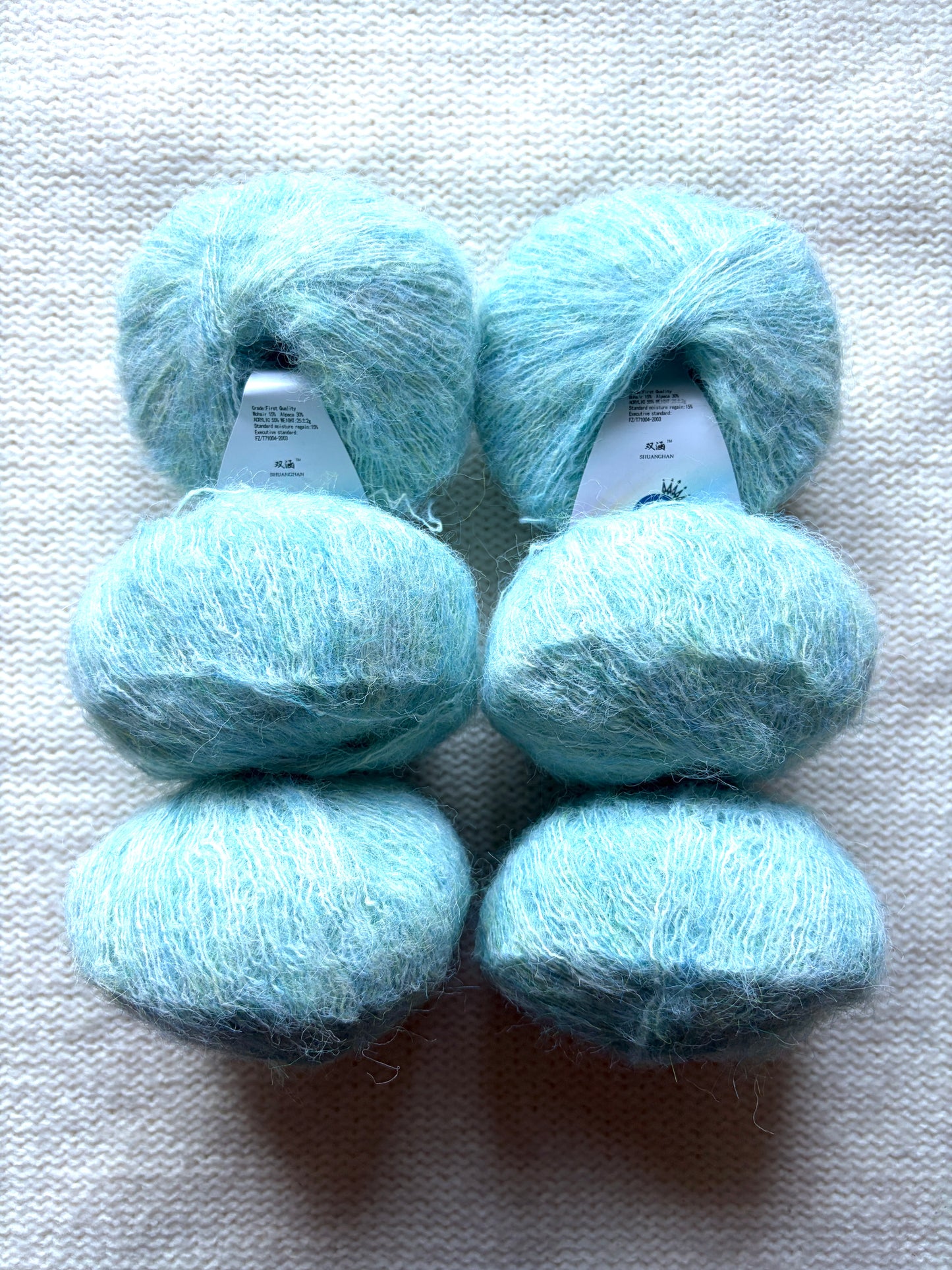 6 balls x 25g Alpaca Mohair yarn : Mohair + Alpaca + Acrylic : Colour 06 Sea Breeze