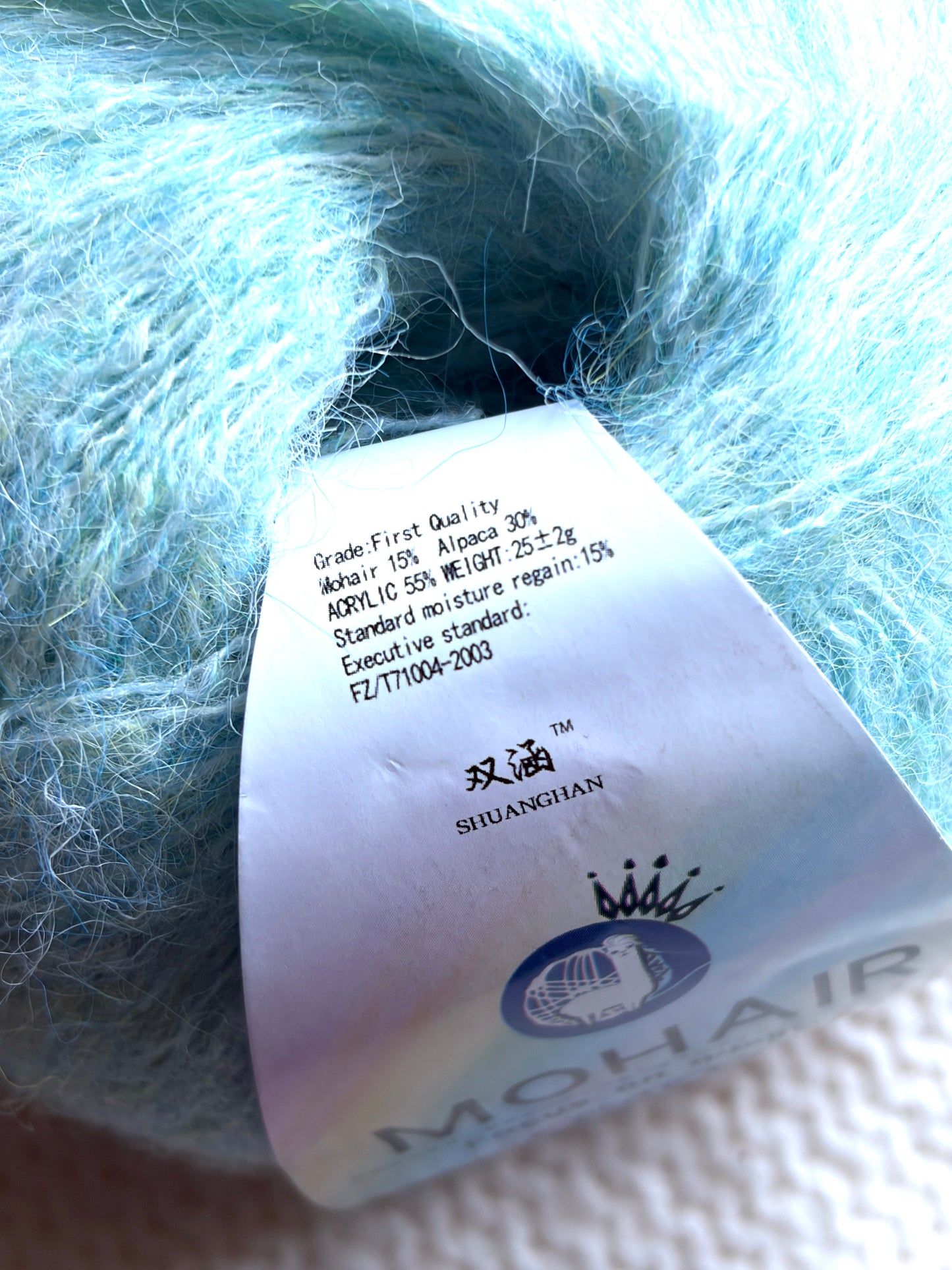 6 balls x 25g Alpaca Mohair yarn : Mohair + Alpaca + Acrylic : Colour 06 Sea Breeze