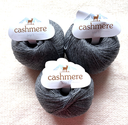 3 balls x 50g Cashmere yarn : 100% Cashmere : 14 Dark Grey