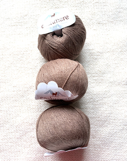 3 balls x 50g Cashmere yarn : 100% Cashmere : 16 Chestnut Brown
