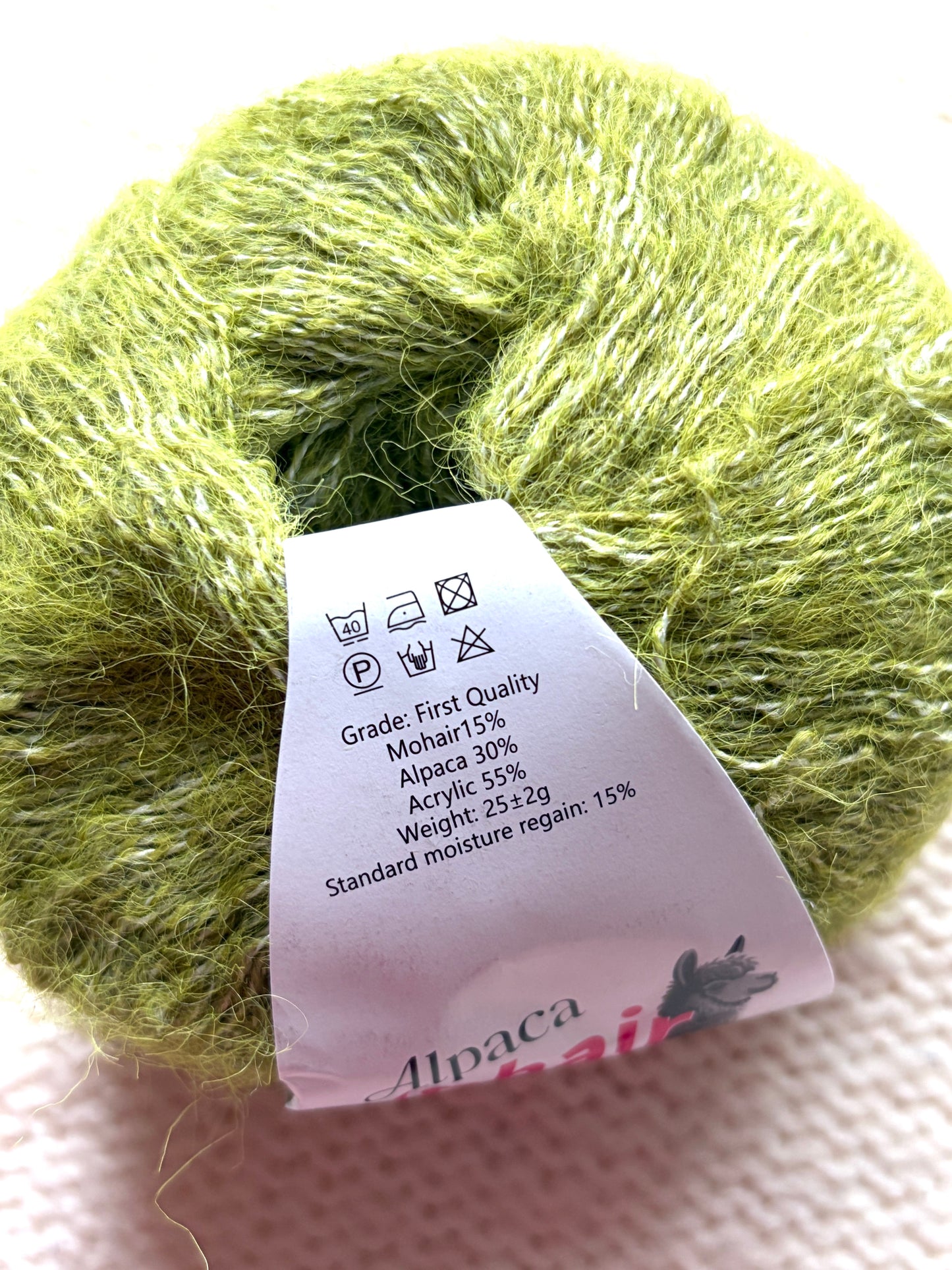 6 balls x 25g Alpaca Mohair yarn : Mohair + Alpaca + Acrylic : 13 Moss Green