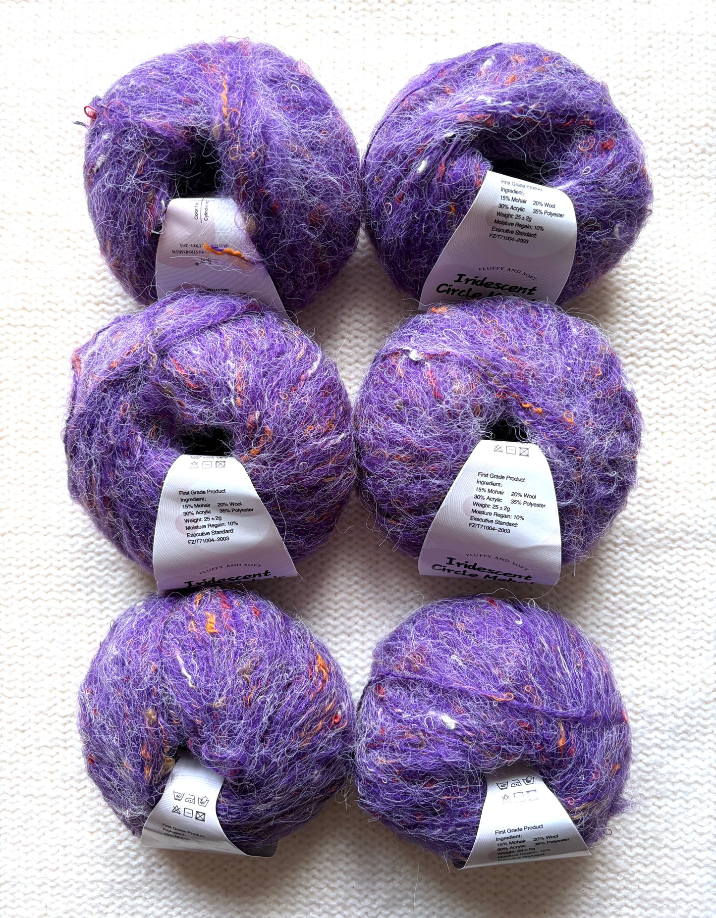 6 balls x 25g Mohair Wool yarn : Mohair + Wool + Acrylic + Polyester : 12 Violet