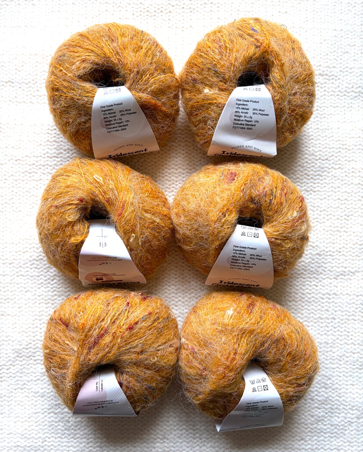 6 balls x 25g Mohair Wool yarn : Mohair + Wool + Acrylic + Polyester : 10 Turmeric Yellow