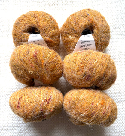 6 balls x 25g Mohair Wool yarn : Mohair + Wool + Acrylic + Polyester : 10 Turmeric Yellow