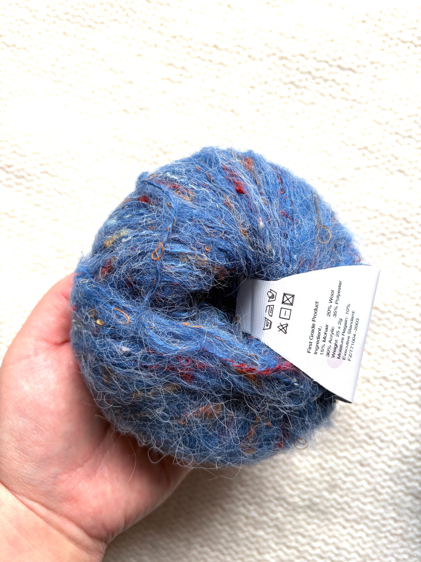 6 balls x 25g Mohair Wool yarn : Mohair + Wool + Acrylic + Polyester : 15 Denim Blue