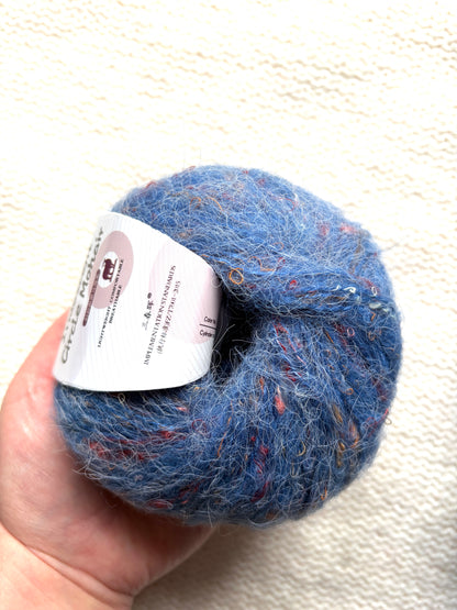 6 balls x 25g Mohair Wool yarn : Mohair + Wool + Acrylic + Polyester : 15 Denim Blue